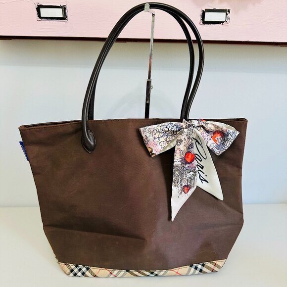 EUC BURBERRYS BURBERRY OF LONDON  BLUE LABEL NOVA CHECK NYLON LARGE TOTE VINTAGE - Picture 1 of 16